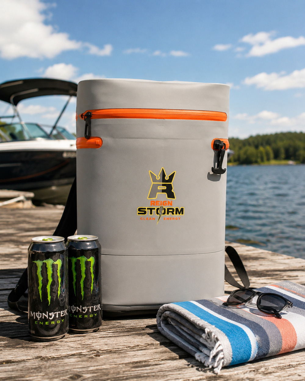 Reign Storm Backpack Cooler Gray Orange Insulated NWOT Rare Monster Energy Bag